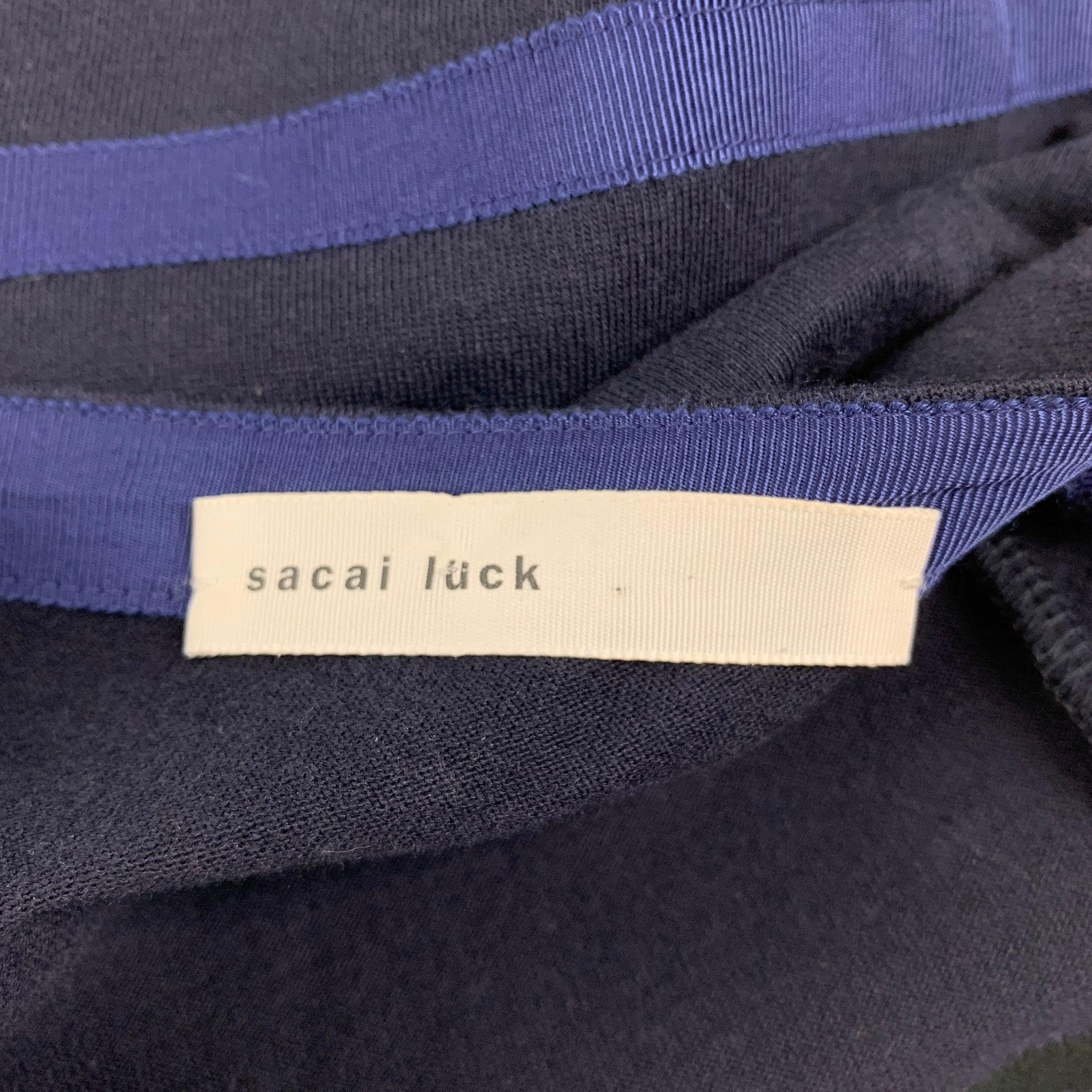 SACAI LUCK Size M Navy Jersey Stripe Short Sleeve Dress For Sale 1