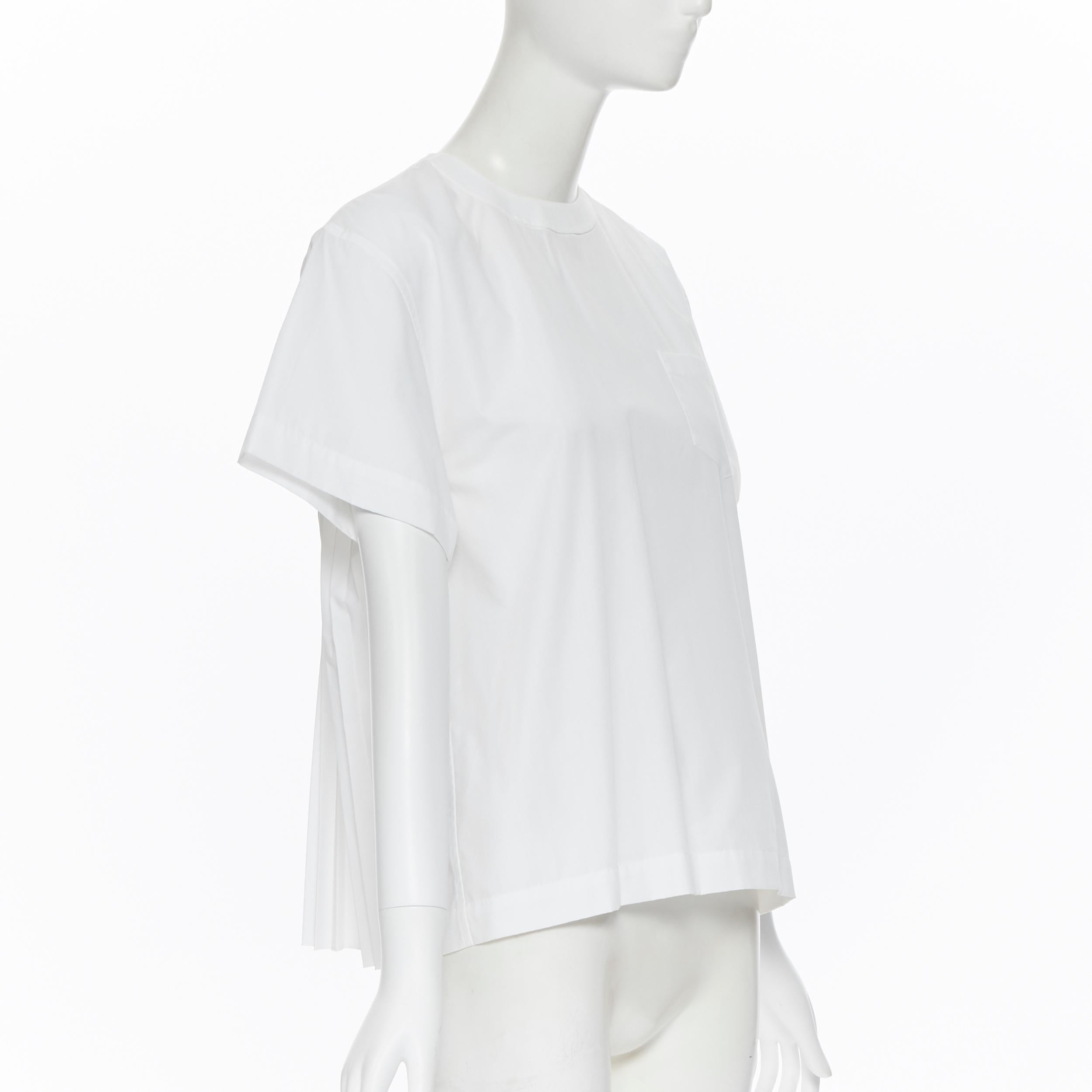 SACAI LUCK white cotton pleated flared back short sleeve tshirt top JP1 S In Good Condition In Hong Kong, NT