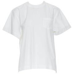 SACAI LUCK white cotton pleated flared back short sleeve tshirt top JP1 S