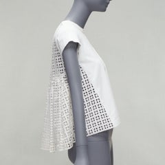 SACAI LUCK white eyelet flared back babydoll short sleeve tshirt top JP1 S