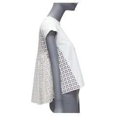 Sacai LUCK blanc eyelet dos évasé babydoll manches courtes top tshirt JP1 S