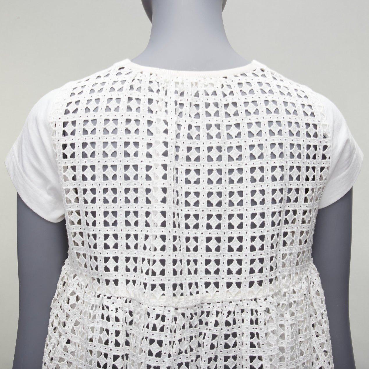 SACAI LUCK blusa babydoll de manga corta con ojales blancos JP1 S Gris en venta