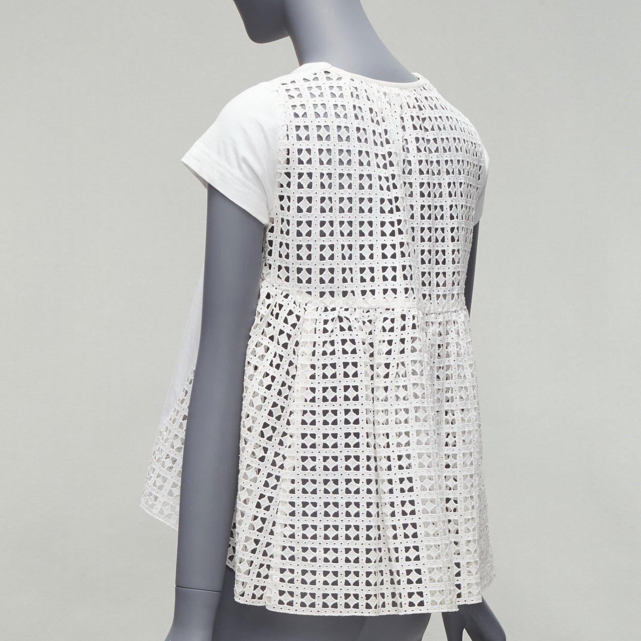 SACAI LUCK blusa babydoll de manga corta con ojales blancos JP1 S en venta 1