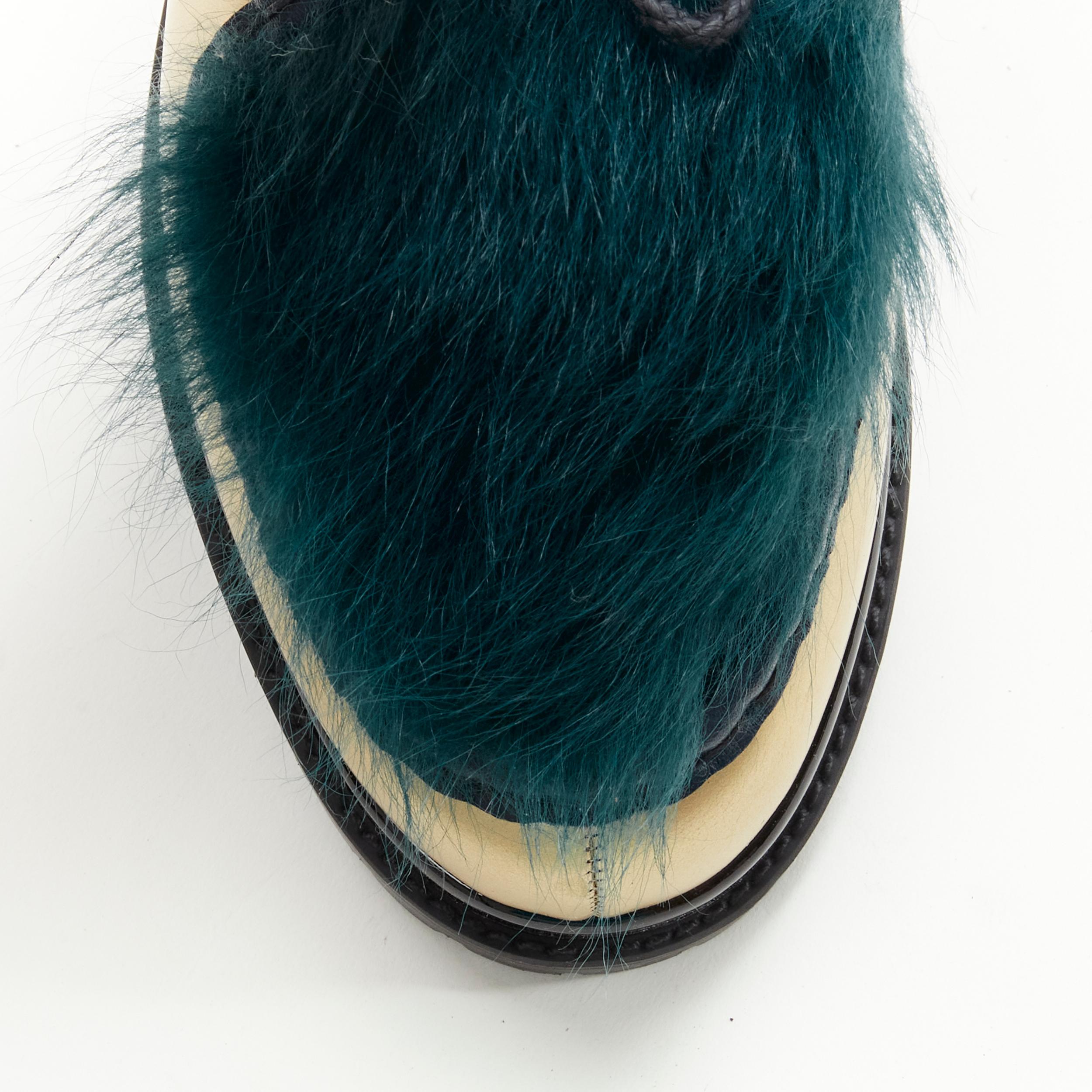 SACAI metallic gold leather teal blue fur slip on mule Vibram sole EU37 In Good Condition In Hong Kong, NT