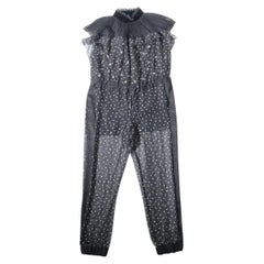 Sacai Polka Dot Jumpsuit mit Rundhalsausschnitt Schwarz