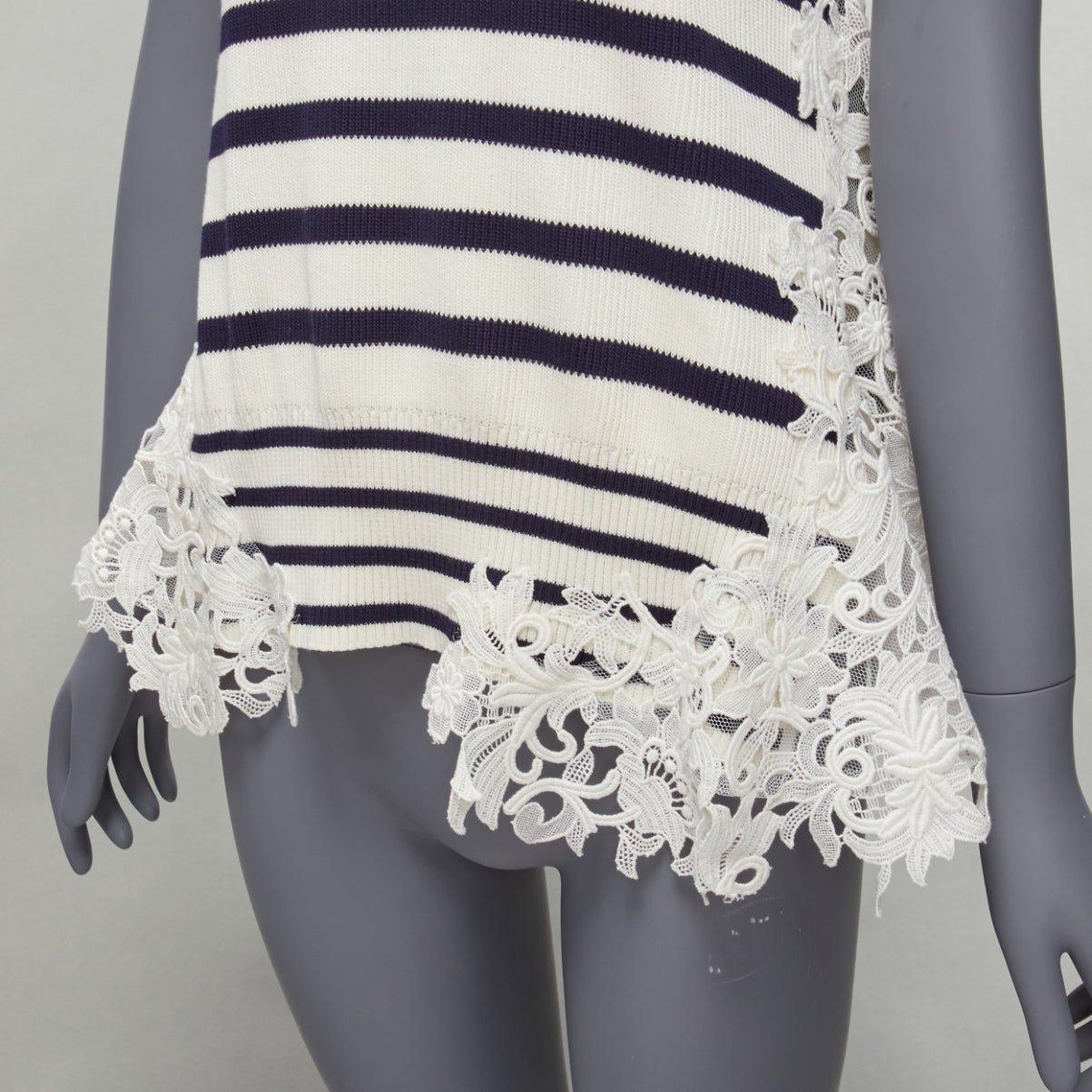 SACAI nautical stripe knit white lace insert flared hem turtleneck top JP4 XL 3