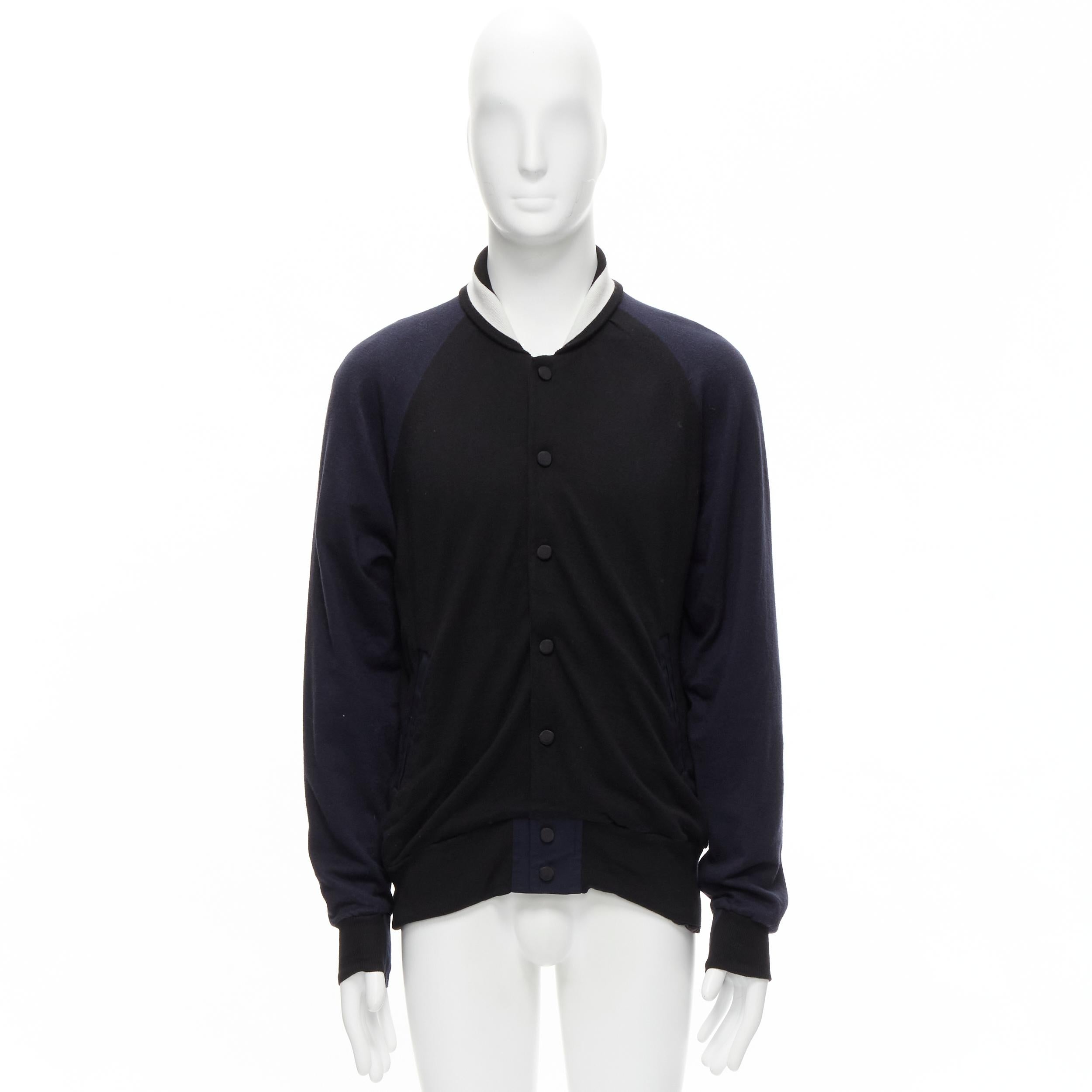 SACAI navy black cotton cashmere blend white raglan bomber JP2 M For Sale 6