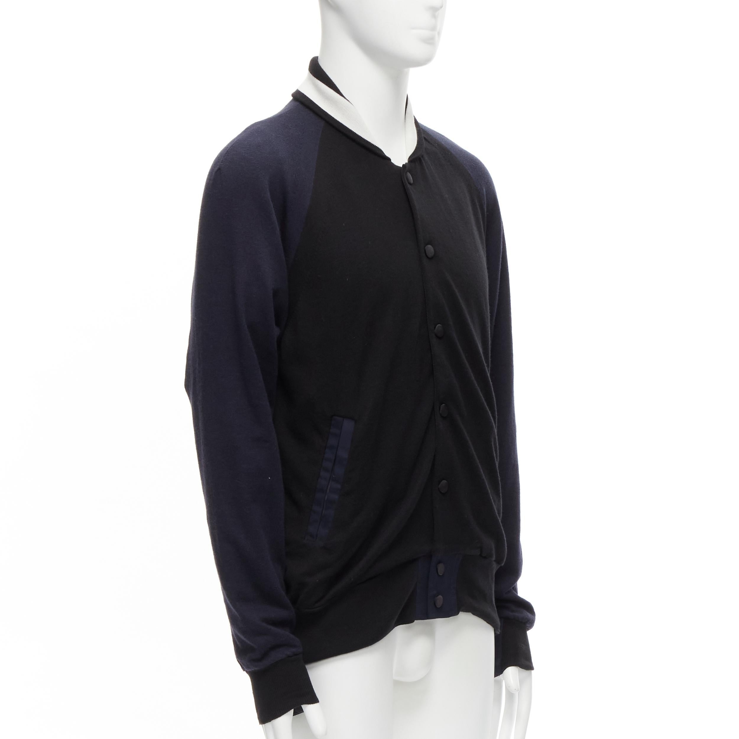 SACAI navy black cotton cashmere blend white raglan bomber JP2 M In Excellent Condition For Sale In Hong Kong, NT