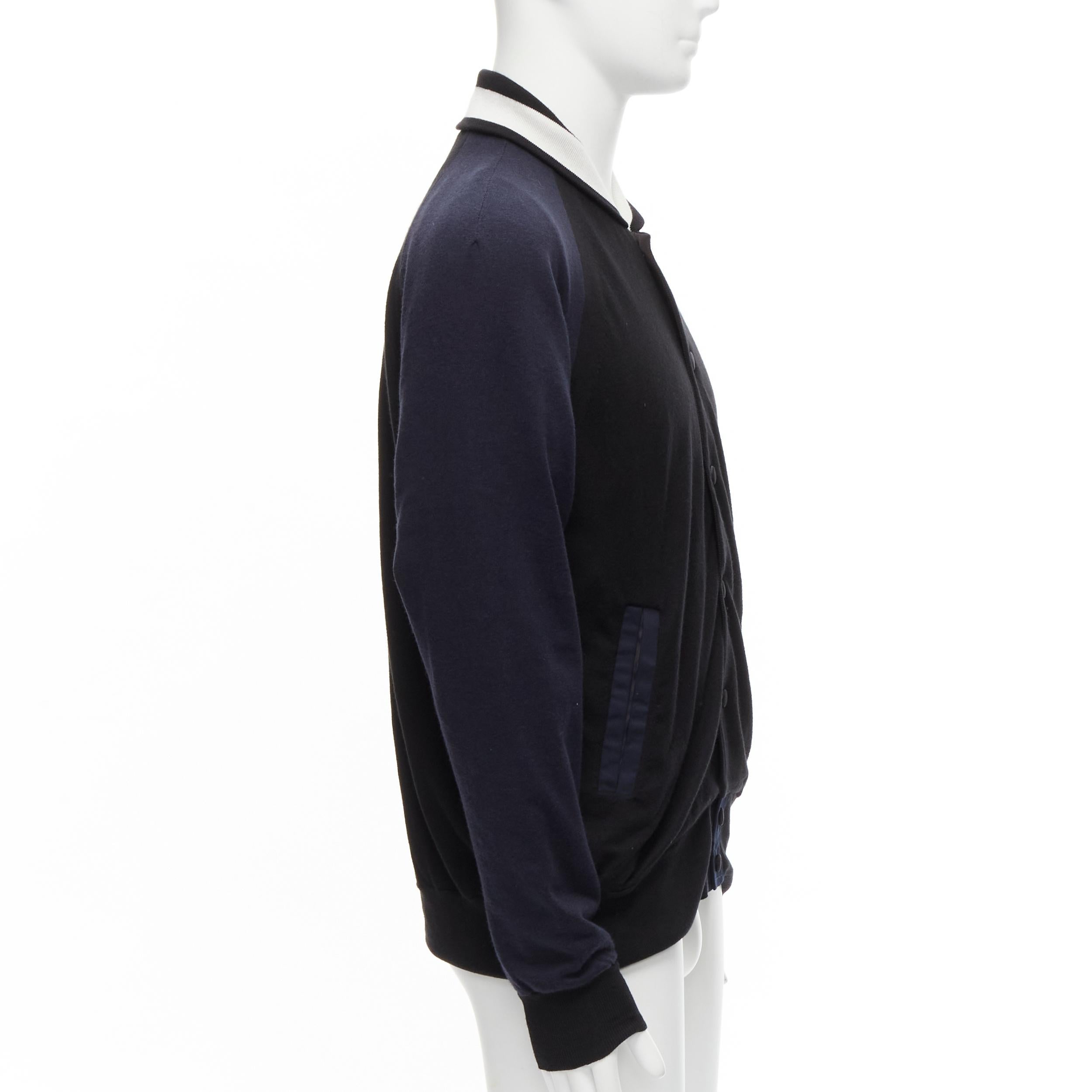 Men's SACAI navy black cotton cashmere blend white raglan bomber JP2 M For Sale