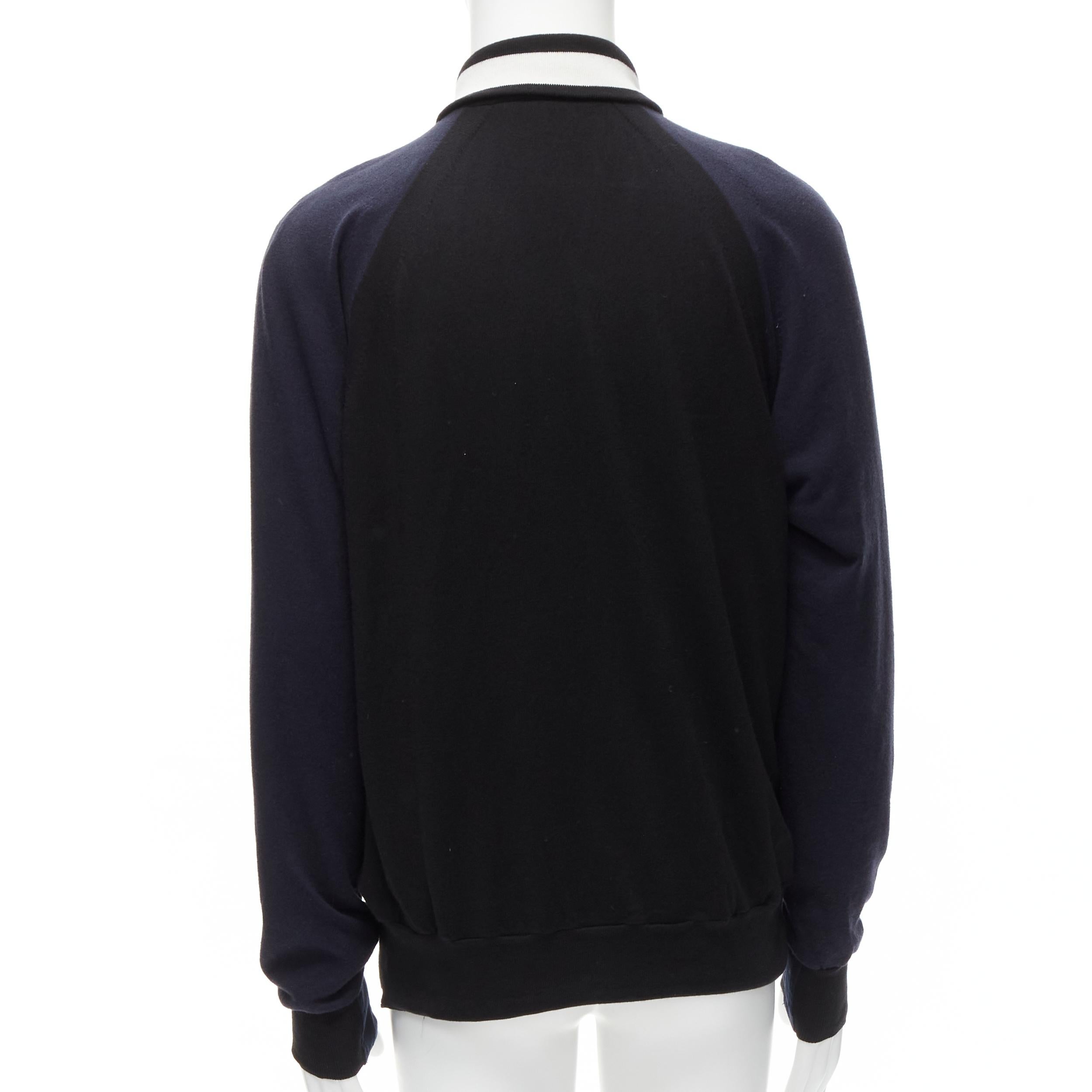 SACAI navy black cotton cashmere blend white raglan bomber JP2 M For Sale 1