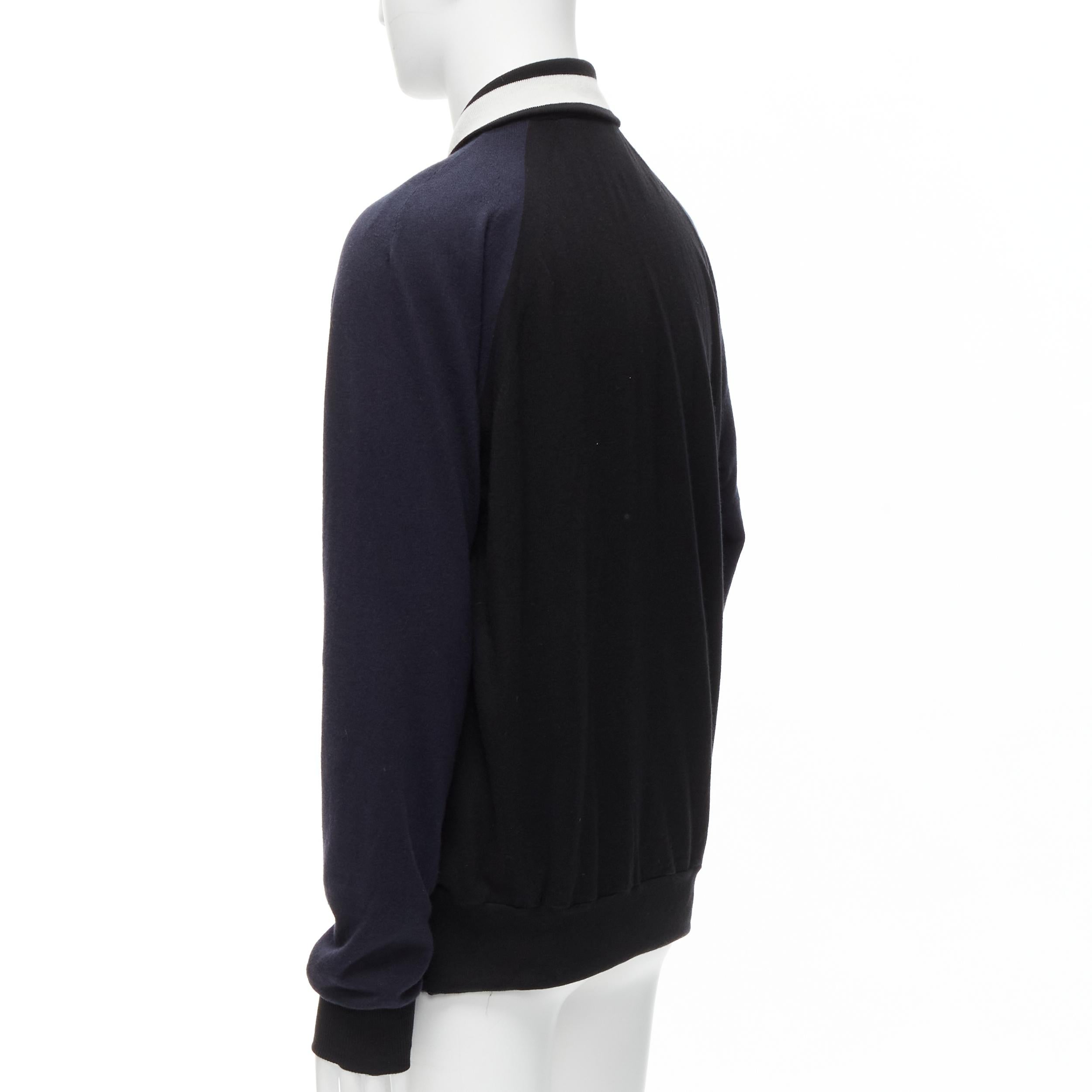 SACAI navy black cotton cashmere blend white raglan bomber JP2 M For Sale 2