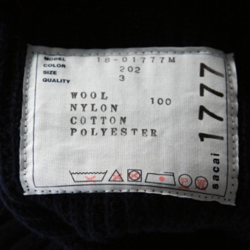 De los hombres Sacai Navy Blue Rib Knit Wool Paneled Pullover M en venta