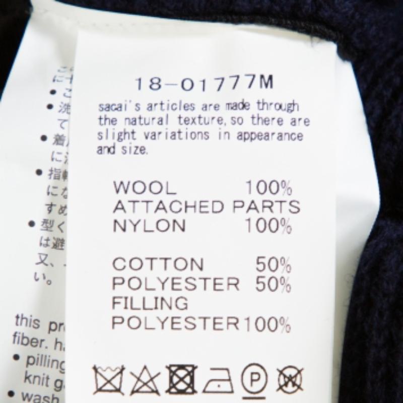 Sacai Navy Blue Rib Knit Wool Paneled Pullover M en venta 1