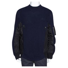 Sacai Navy Blue Rib Knit Wool Paneled Pullover M