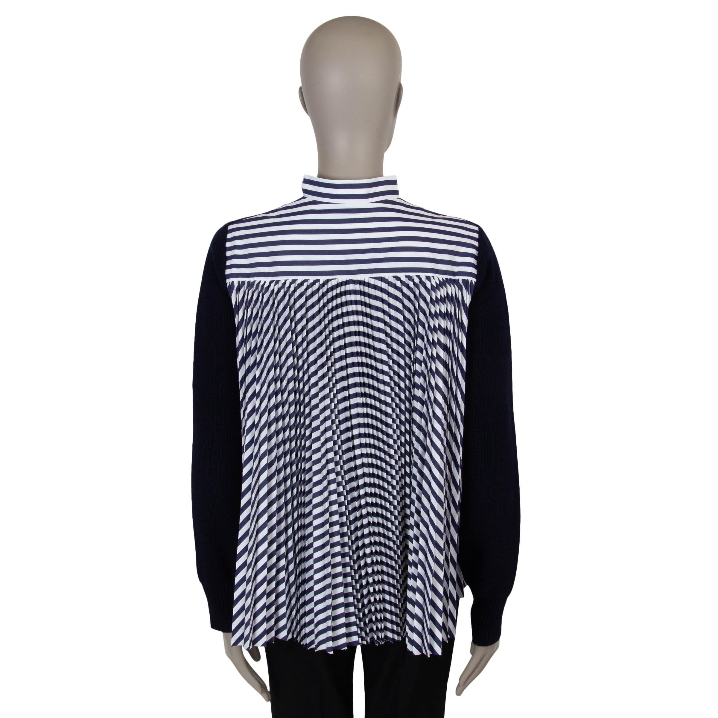 Black SACAI navy blue wool KNIT & STRIPED POPLIN Cardigan Sweater 1 S For Sale