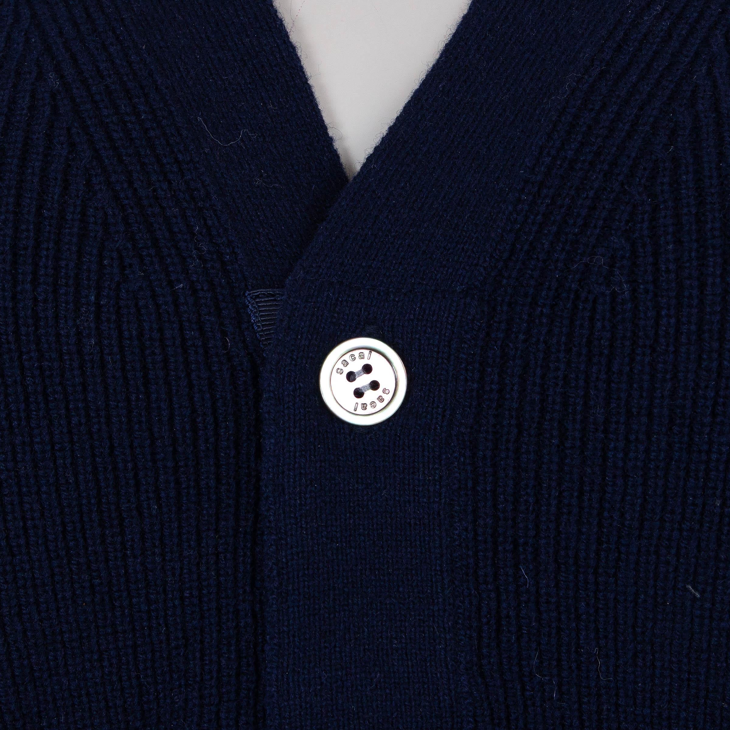 Women's SACAI navy blue wool KNIT & STRIPED POPLIN Cardigan Sweater 1 S For Sale