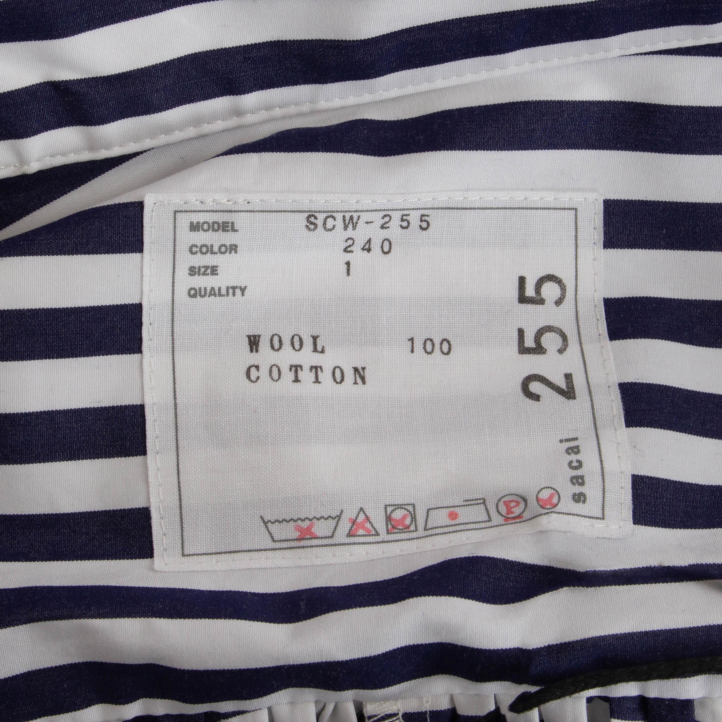 SACAI navy blue wool KNIT & STRIPED POPLIN Cardigan Sweater 1 S For Sale 1