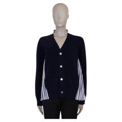 SACAI navy blue wool KNIT & STRIPED POPLIN Cardigan Sweater 1 S
