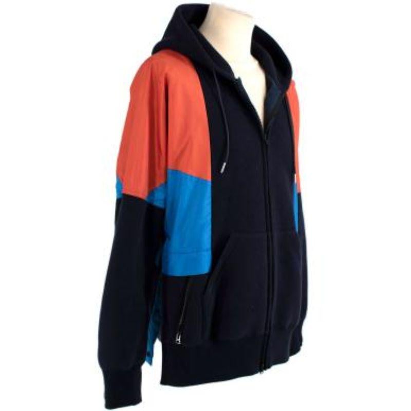 Sacai navy & orange cotton blend zipped hooded jacket For Sale 3