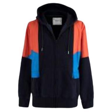 Sacai navy & orange cotton blend zipped hooded jacket For Sale