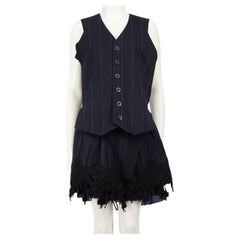Sacai Mini Vestido de Encaje a Rayas Azul Marino Talla M