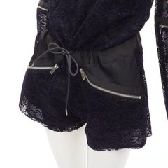 SACAI navy velvet floral lace pink zipper trim romper playsuit S