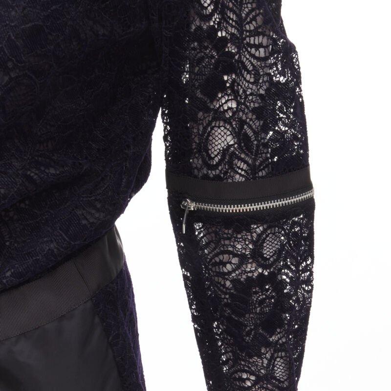 SACAI navy velvet floral lace pink zipper trim romper playsuit S For Sale 3