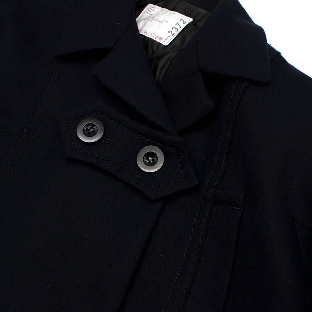 Women's or Men's Sacai Navy Wool Double Vented Longline Coat - Size JPN 2 XXS For Sale