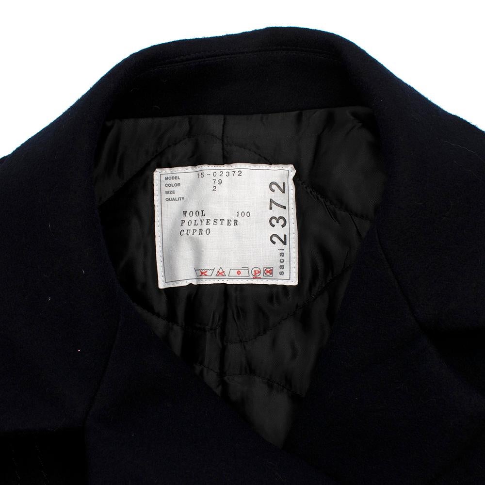 Sacai Navy Wool Double Vented Longline Coat - Size JPN 2 XXS For Sale 1
