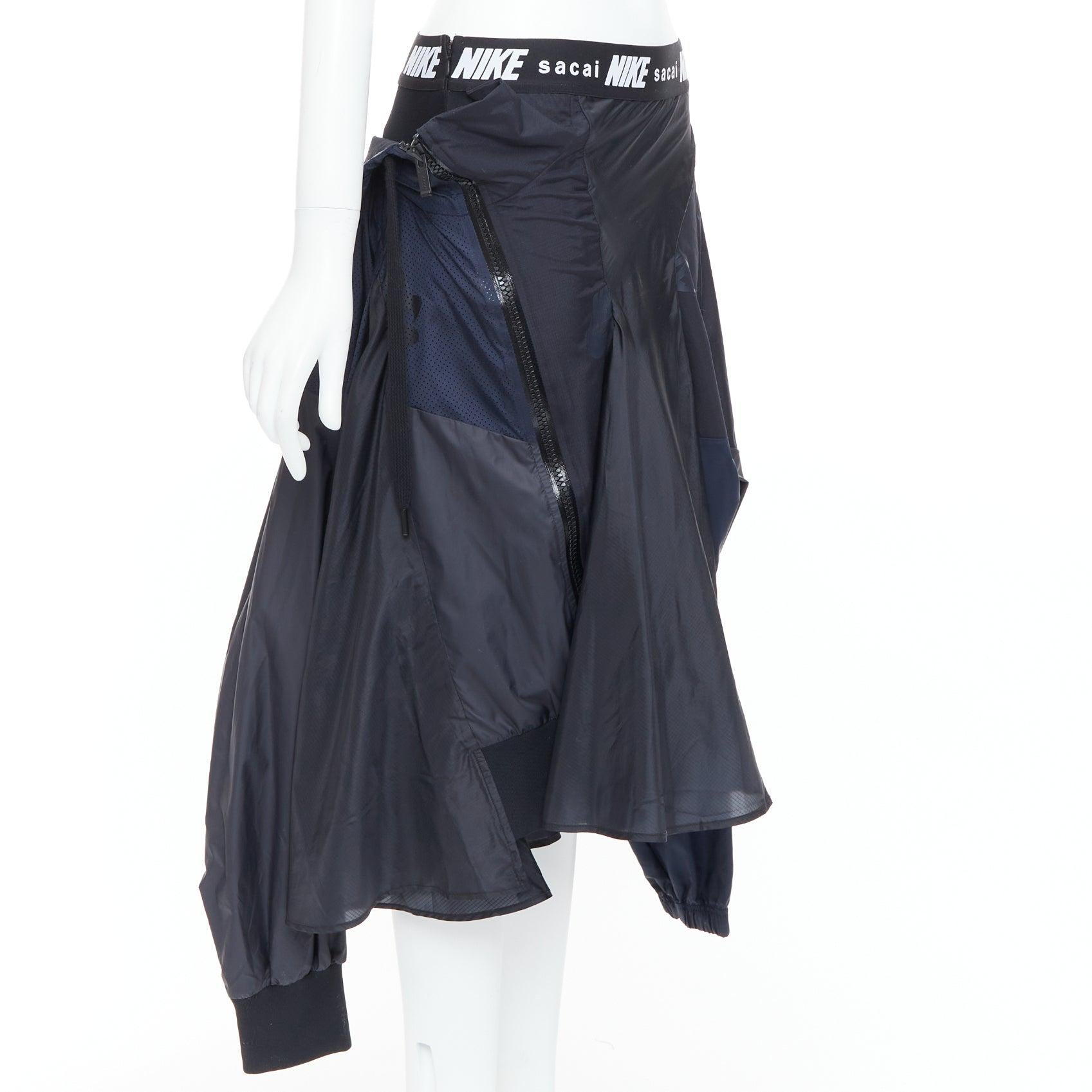 Black SACAI NIKE black navy nylon deconstructed windbreaker patchwork skirt S For Sale