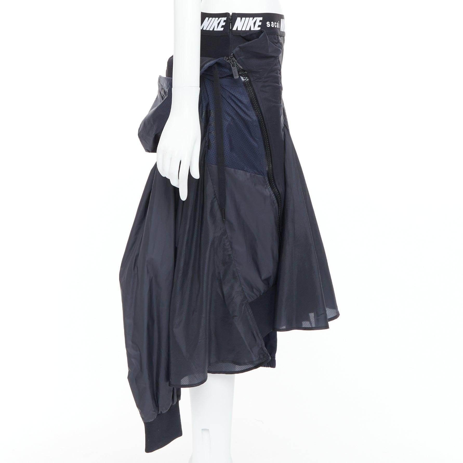 SACAI NIKE black navy nylon deconstructed windbreaker patchwork skirt S In New Condition For Sale In Hong Kong, NT