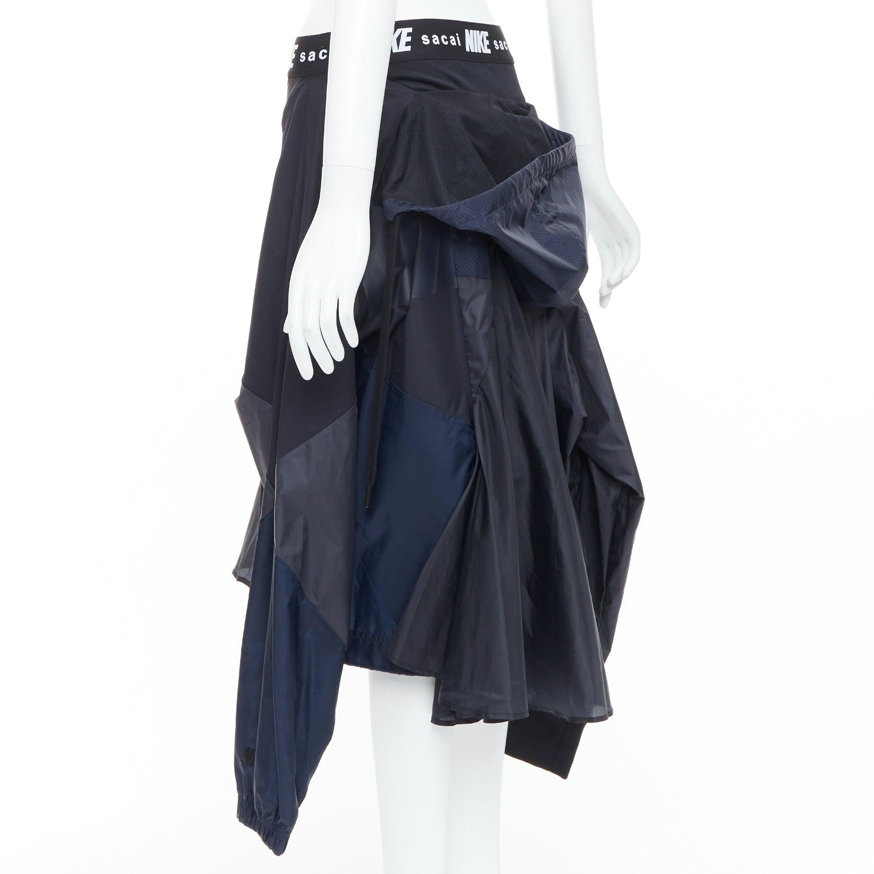 SACAI NIKE black navy nylon deconstructed windbreaker patchwork skirt S For Sale 1