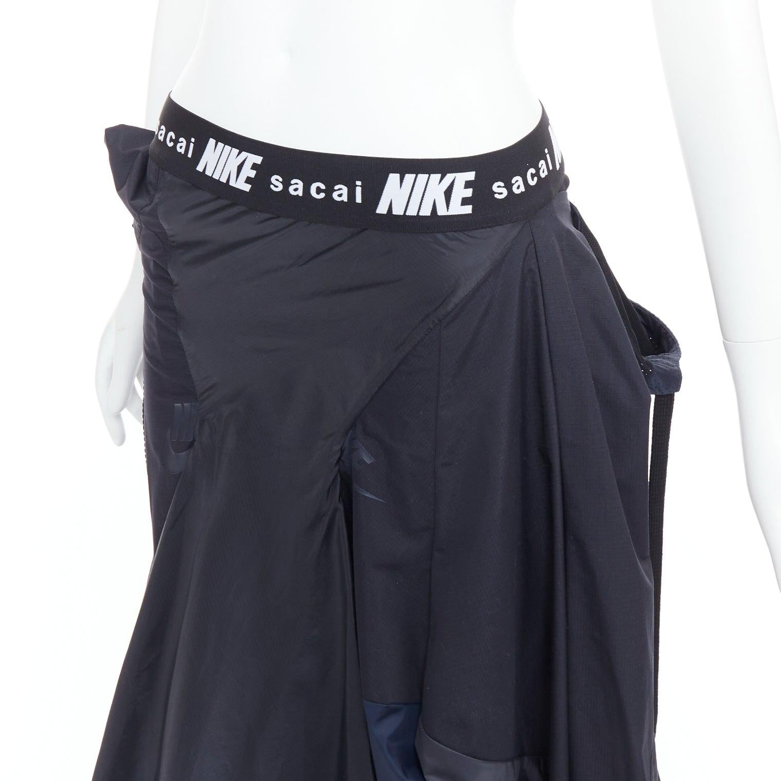 SACAI NIKE black navy nylon deconstructed windbreaker patchwork skirt S For Sale 2