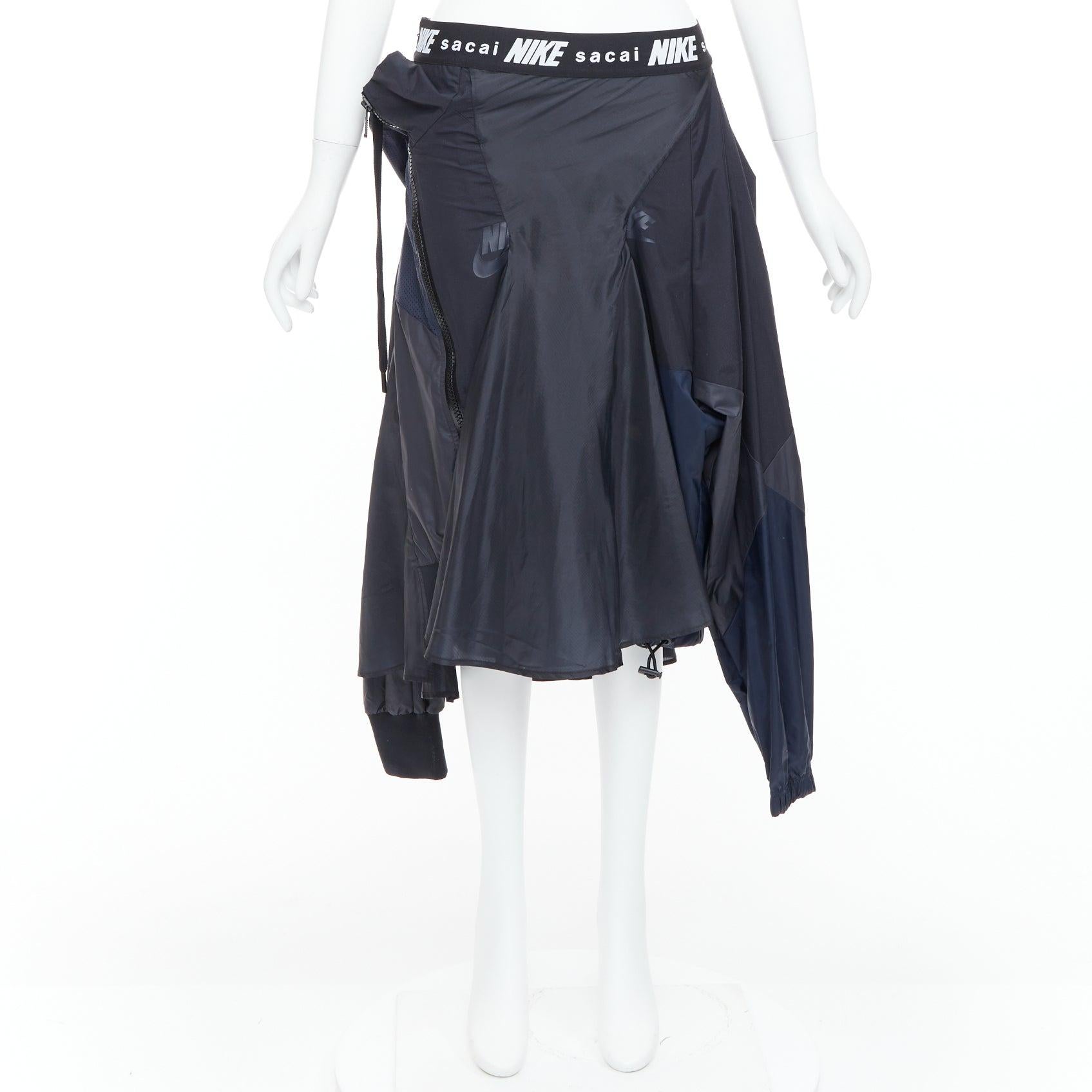 SACAI NIKE black navy nylon deconstructed windbreaker patchwork skirt S For Sale 4