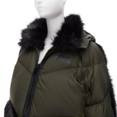SACAI NIKE dark green black faux fur hooded puffer padded jacket S