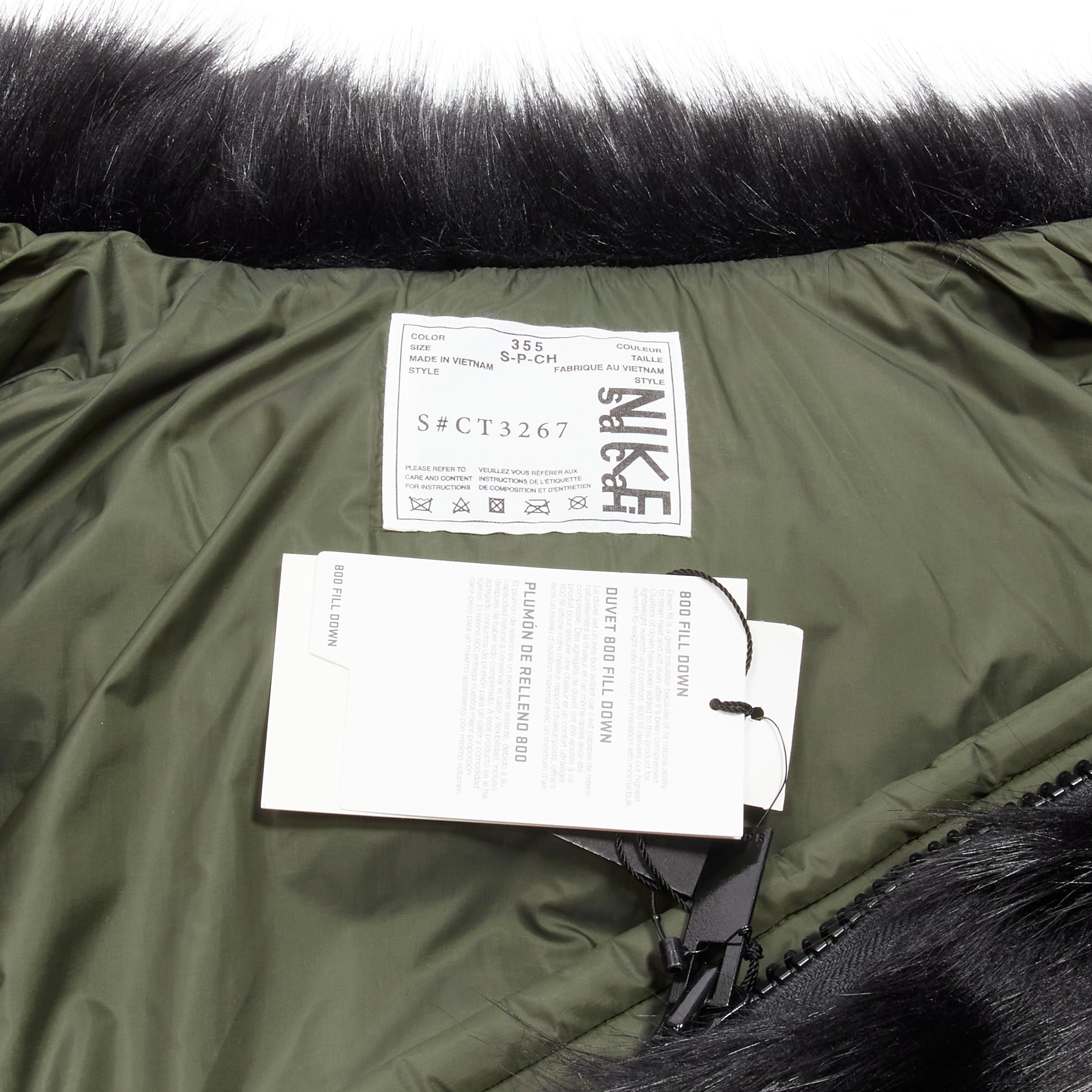 SACAI NIKE dark green black faux fur hooded puffer padded jacket S 2