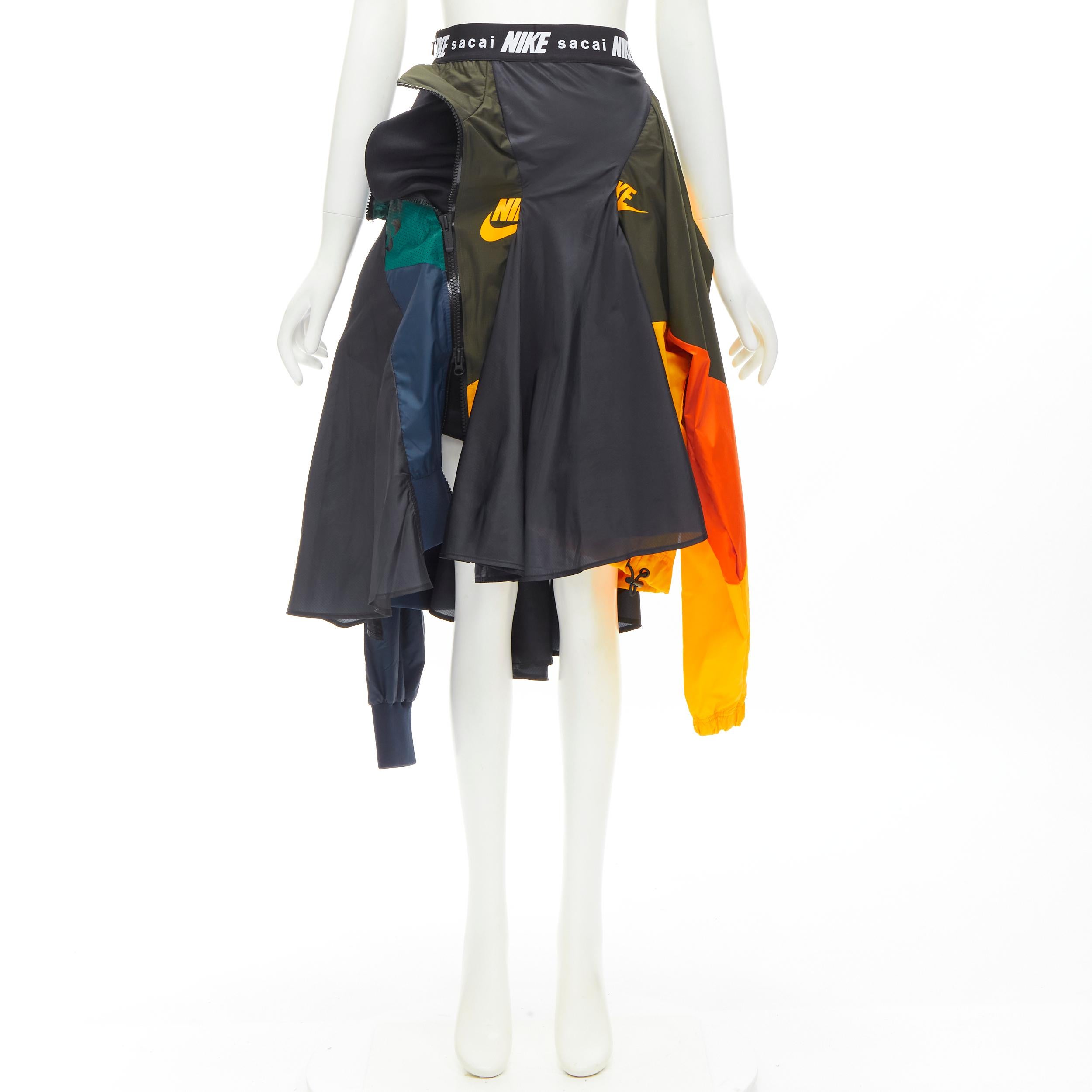 SACAI NIKE deconstructed windbreaker patchwork draped skirt XXS For Sale 4