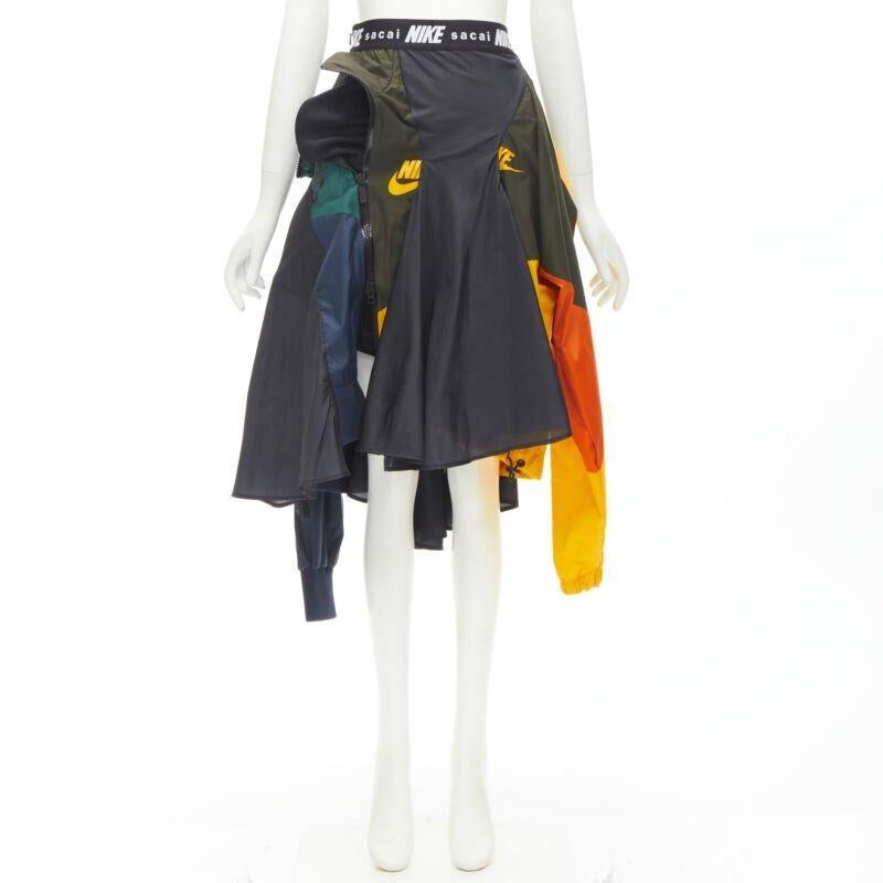 SACAI NIKE deconstructed windbreaker patchwork draped skirt XXS For Sale 7