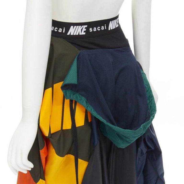 SACAI NIKE deconstructed windbreaker patchwork draped skirt XXS