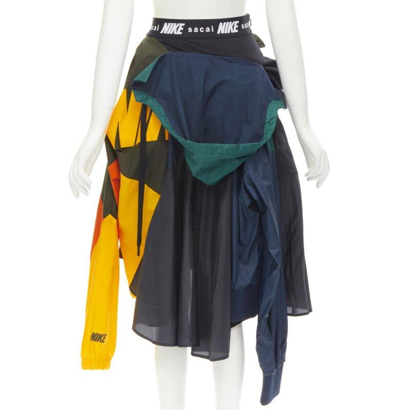 Women's SACAI NIKE deconstructed windbreaker patchwork draped skirt XXS For Sale