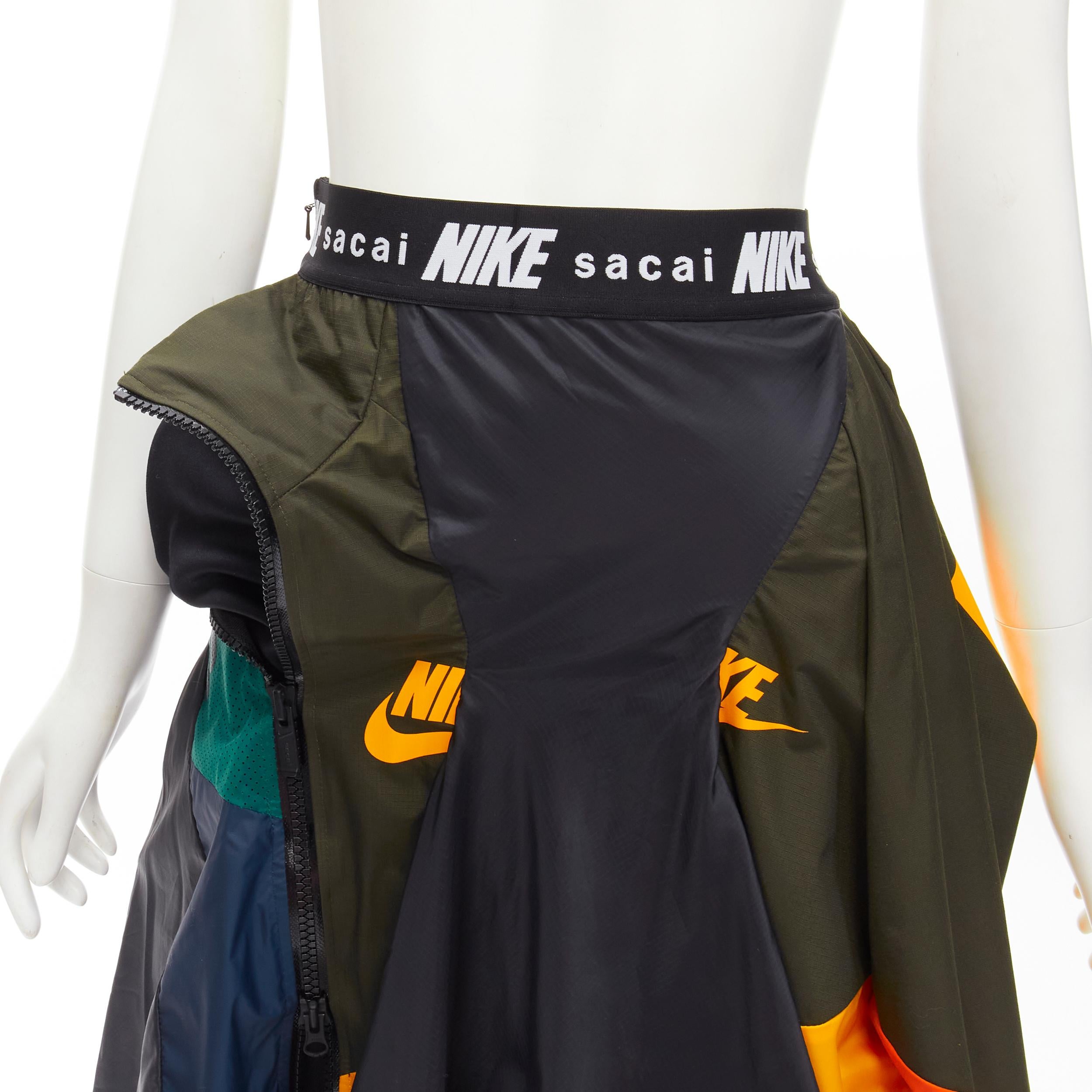 SACAI NIKE deconstructed windbreaker patchwork draped skirt XXS In Excellent Condition For Sale In Hong Kong, NT