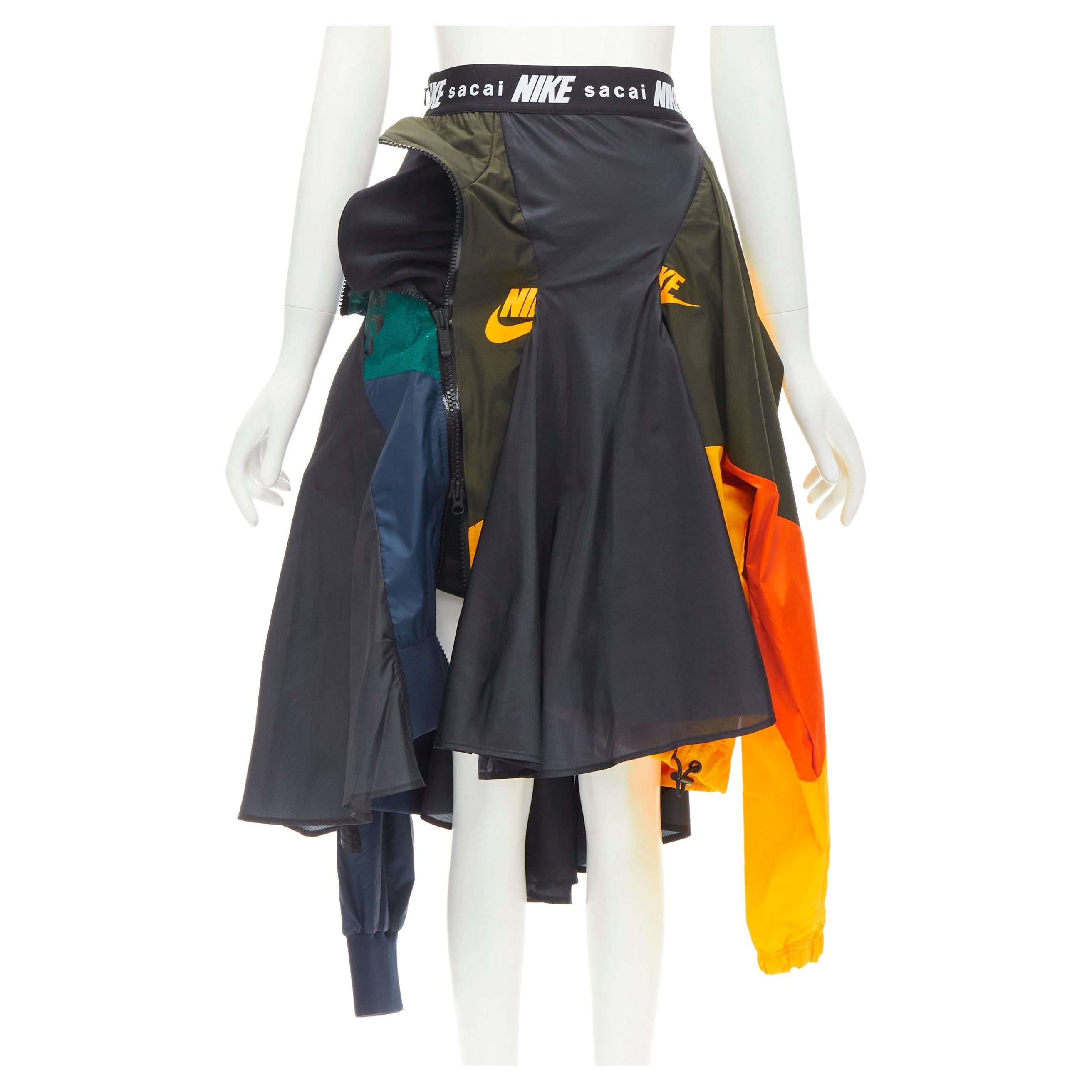 SACAI NIKE deconstructed windbreaker patchwork draped skirt XXS For Sale