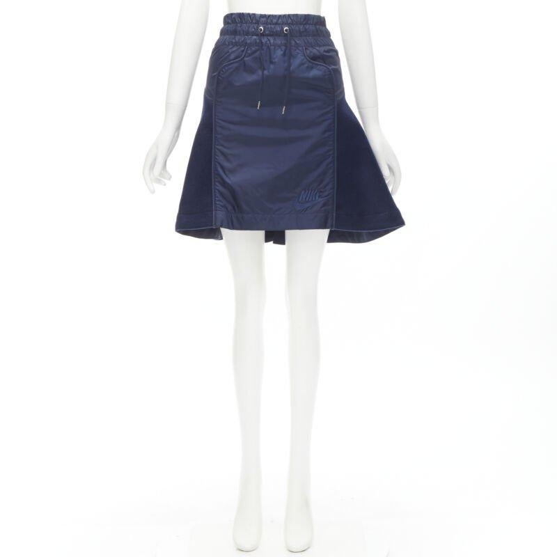 SACAI NIKE navy blue nylon wool kick flared back skirt S For Sale 5
