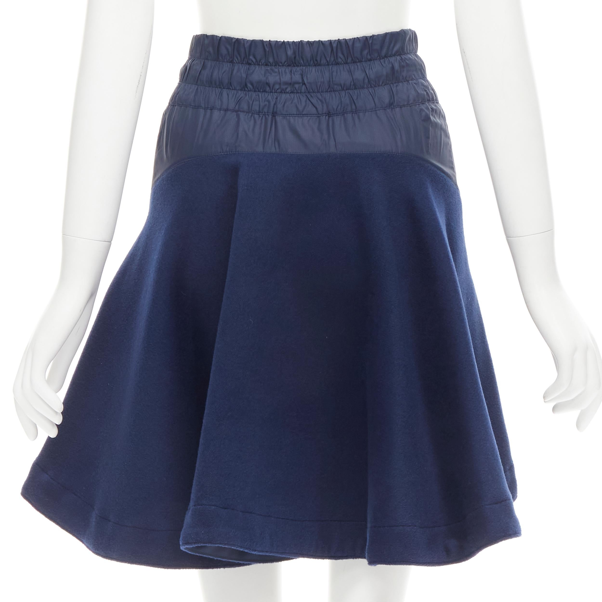 SACAI NIKE navy blue nylon wool kick flared back skirt S In Excellent Condition For Sale In Hong Kong, NT