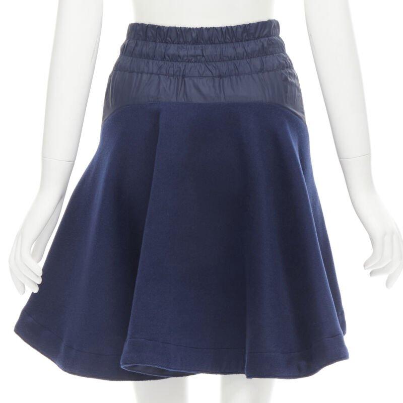 Women's SACAI NIKE navy blue nylon wool kick flared back skirt S For Sale