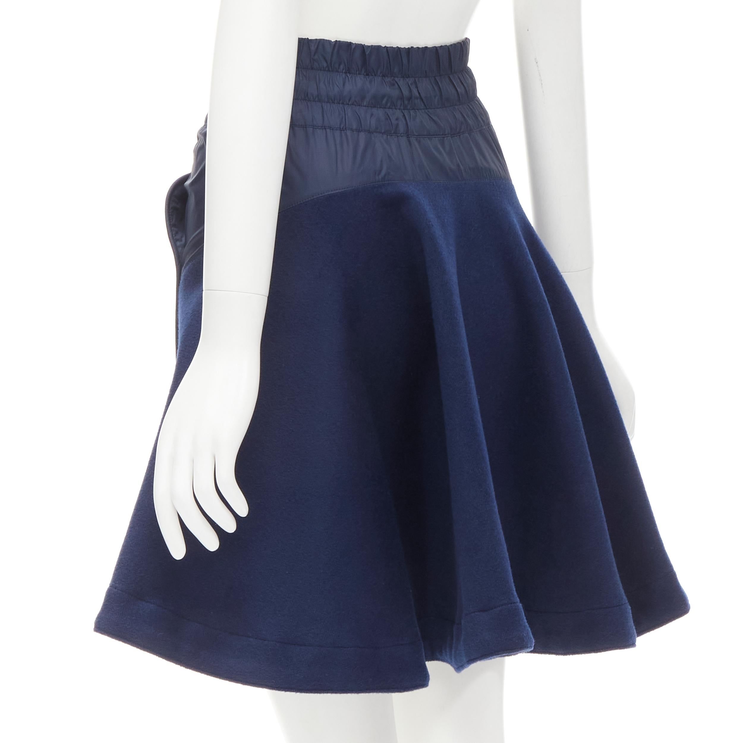 Women's SACAI NIKE navy blue nylon wool kick flared back skirt S For Sale