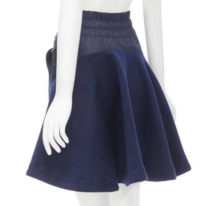 SACAI NIKE navy blue nylon wool kick flared back skirt S For Sale 1