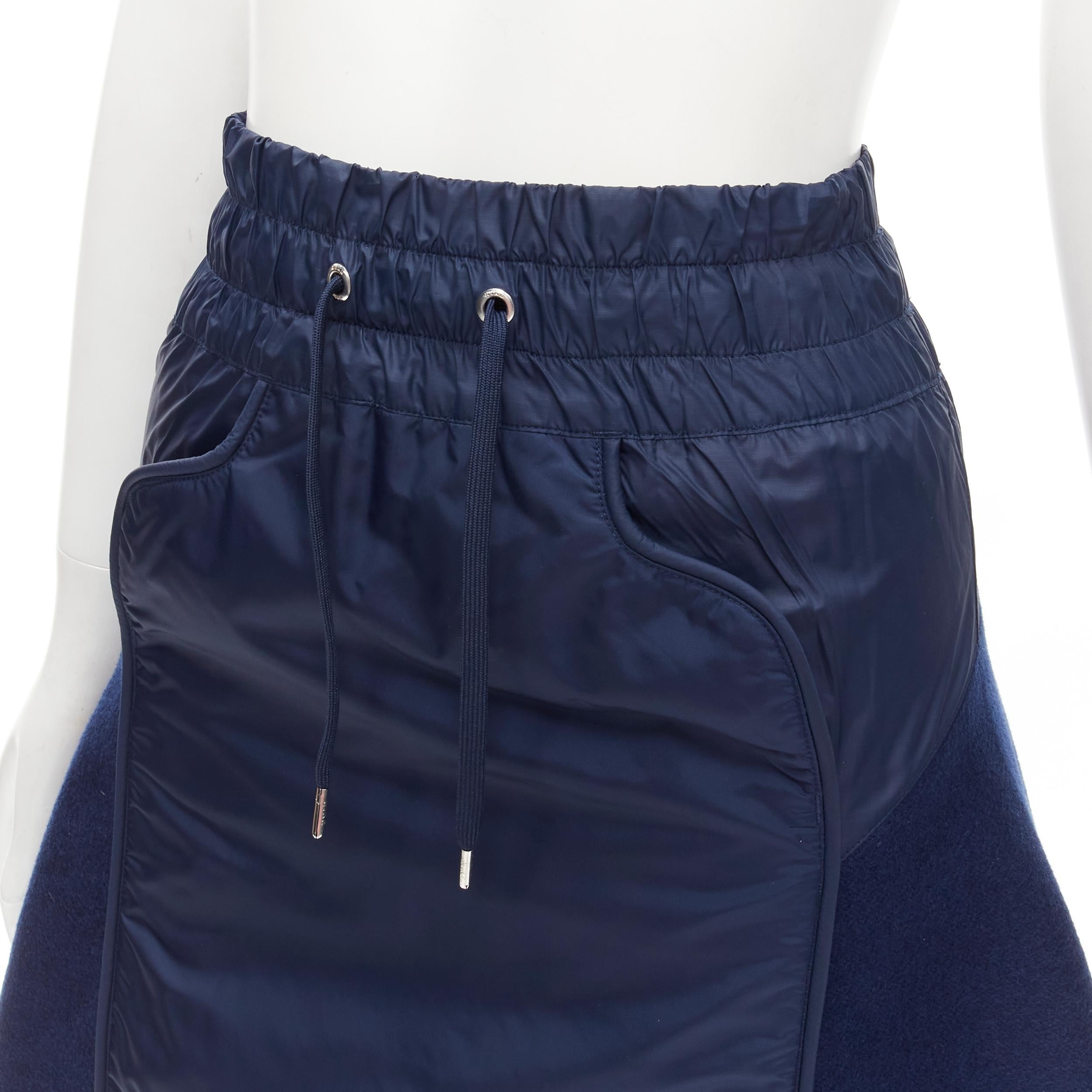 SACAI NIKE navy blue nylon wool kick flared back skirt S For Sale 1