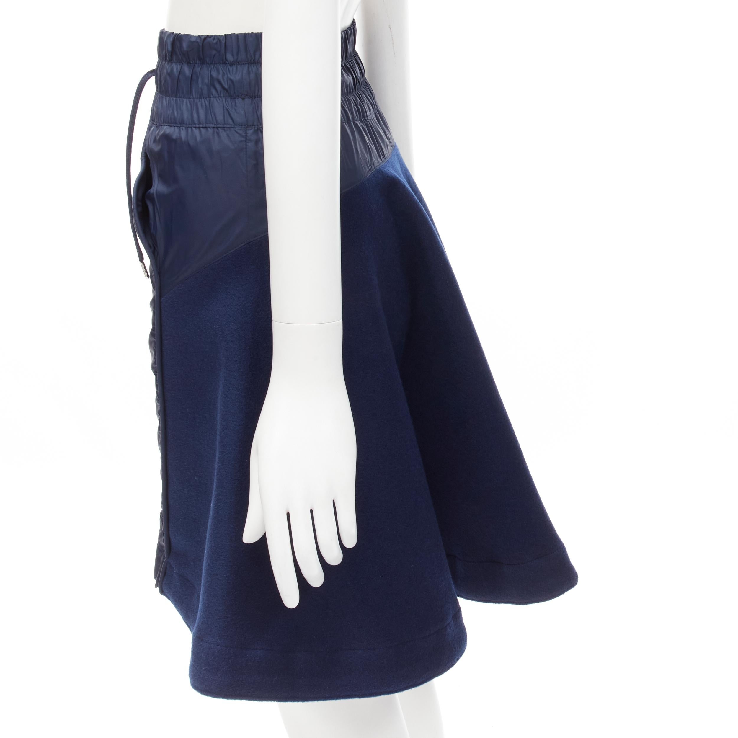 SACAI NIKE navy blue nylon wool kick flared back skirt S For Sale 2