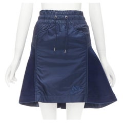 Used SACAI NIKE navy blue nylon wool kick flared back skirt S